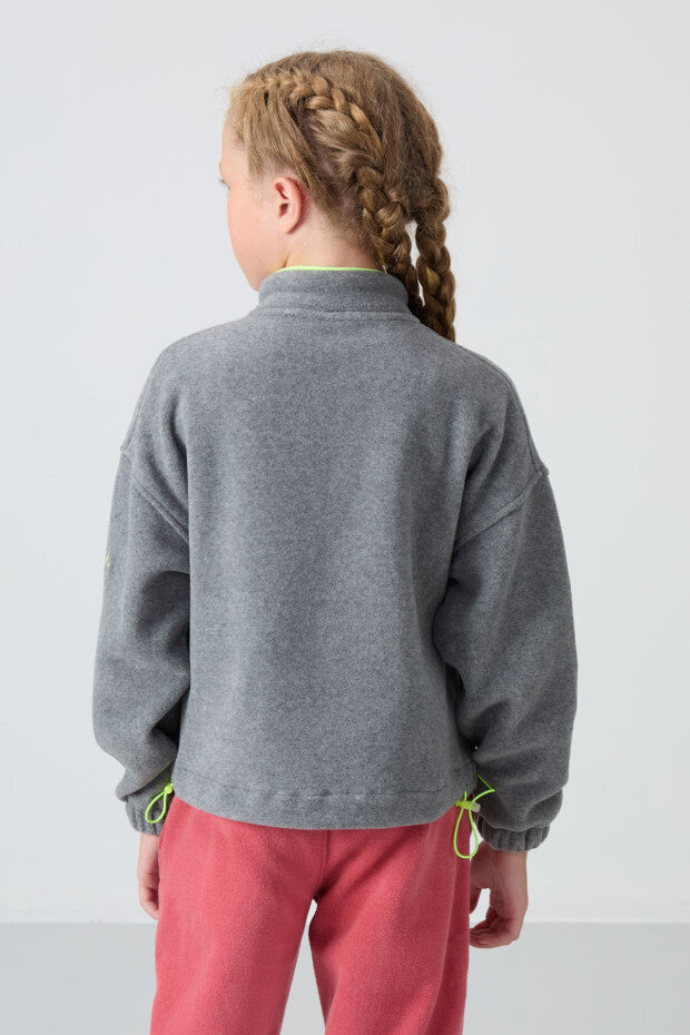 Gri  Fermuarlı Dik Yaka Sweatshirt