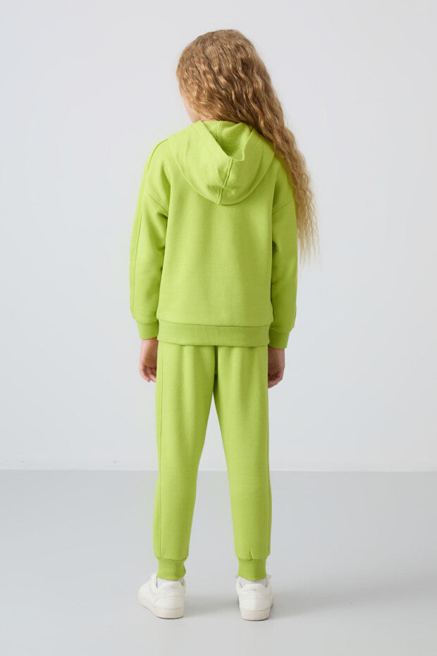 Fıstık Yeşili Kız Çocuk Kapüşonlu Eşofman Takımı