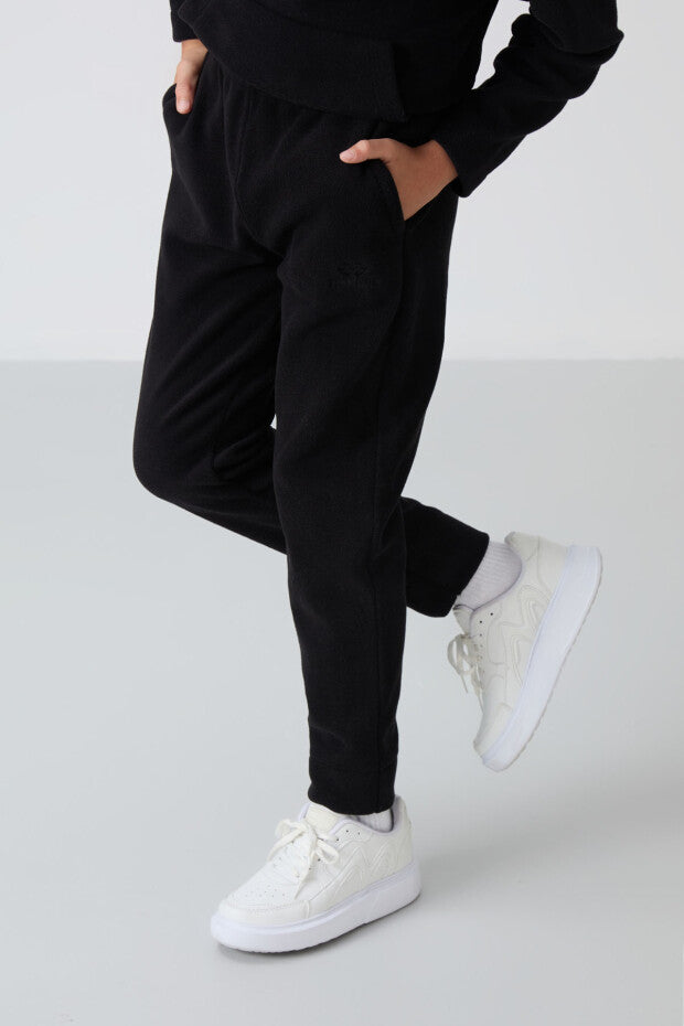 Siyah Dik Yaka Erkek Çocuk Polar Eşofman Takımı