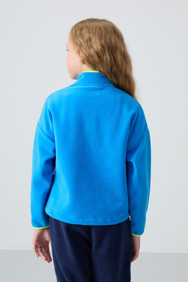 Saks Mavi Fermuarlı Kız Çocuk Sweatshirt