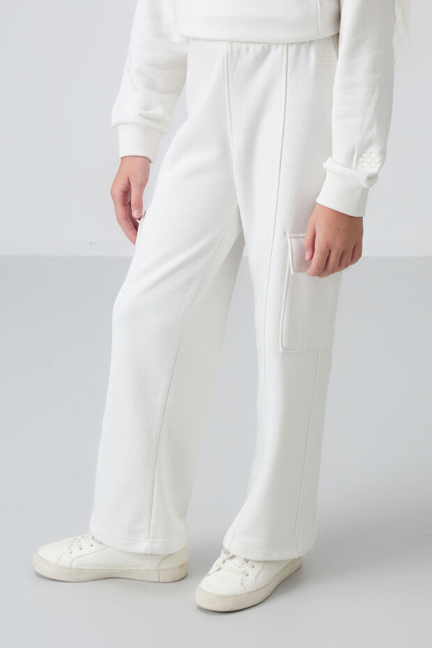 Ekru Geniş Paça Kız Çocuk Eşofman Takımı