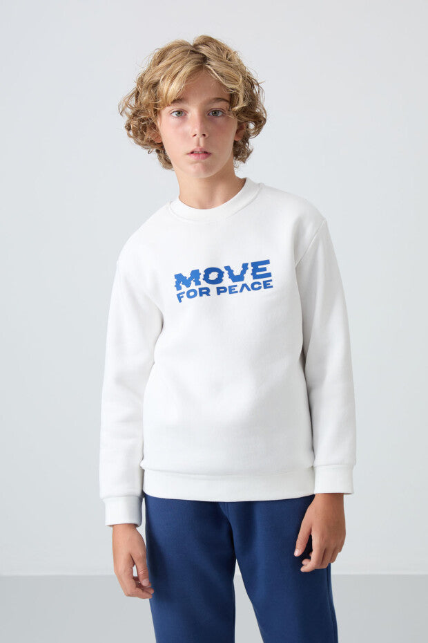 Beyaz İçi Pamuklu Erkek Çocuk Sweatshirt