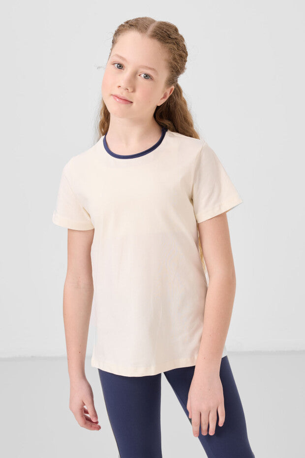 Lacivert İspanyol Paça Tayt Bej Tshirt Takım