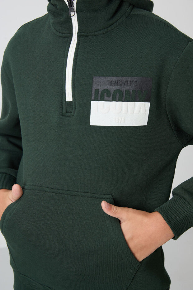 Yeşil Kapüşonlu Erkek Çocuk Eşofman Takımı