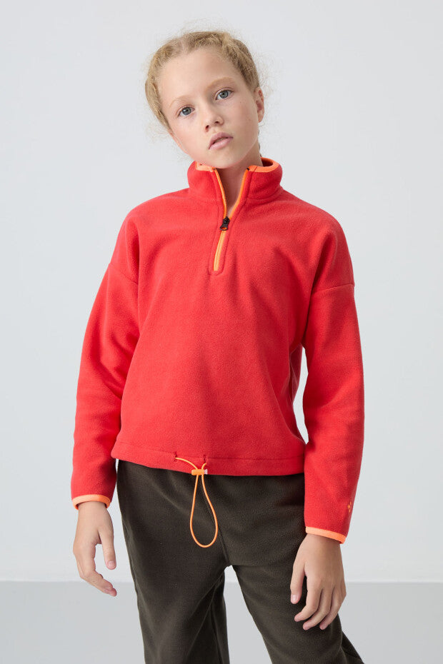 Kız Çocuk Dik Yaka Kısa Fermuarlı Sweatshirt