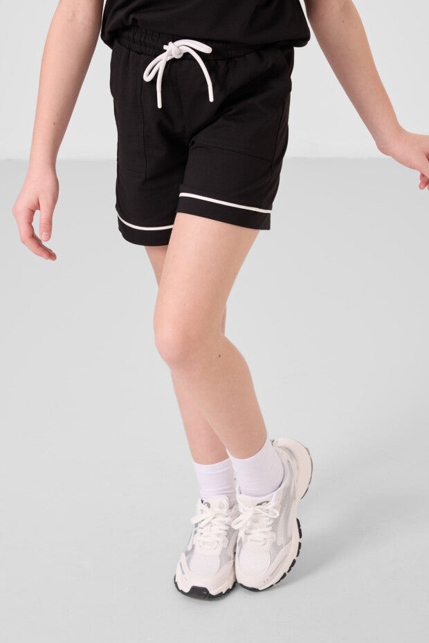 Kız Çocuk Siyah Şortlu Takım – Yazlık Pamuklu İkili Takım (7-15 Yaş)