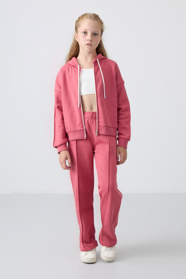 Gül Kurusu Kapüşonlu Kız Çocuk Eşofman Takımı