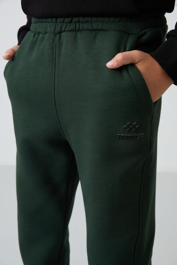 Çam Yeşili Ekru Ve Siyah Geçişli Kapüşonlu Eşofman Takımı