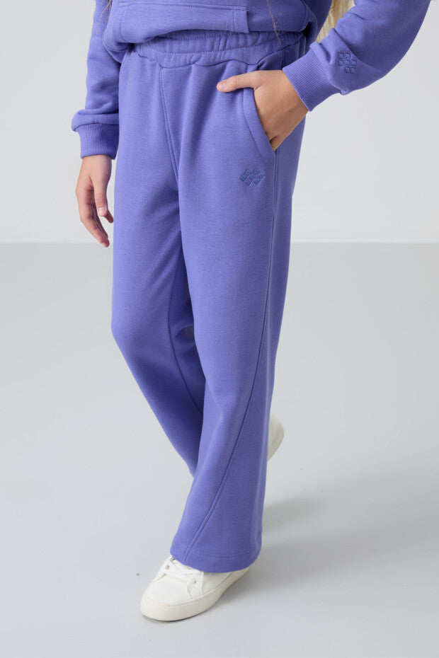 İçi Pamuklu Kapüşonlu Mor Kız Çocuk Eşofman Takımı