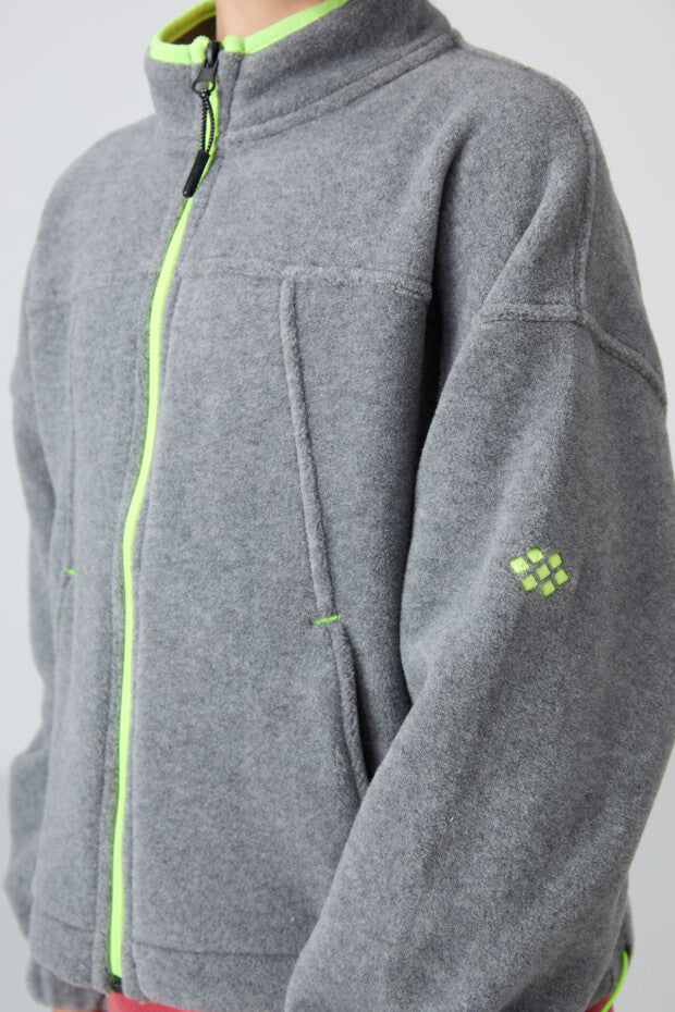 Gri  Fermuarlı Dik Yaka Sweatshirt