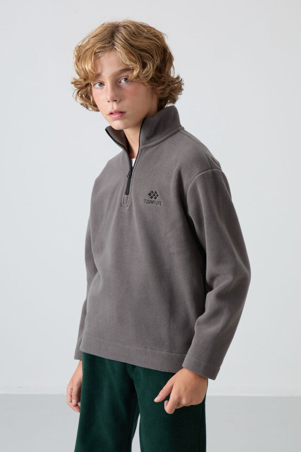 Füme Dik Yaka Polar Sweatshirt Erkek Çocuk