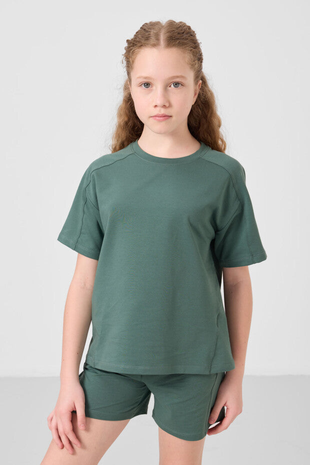 Kız Çocuk Yeşil Şortlu Takım – Yazlık Pamuklu İkili Takım (7-15 Yaş)