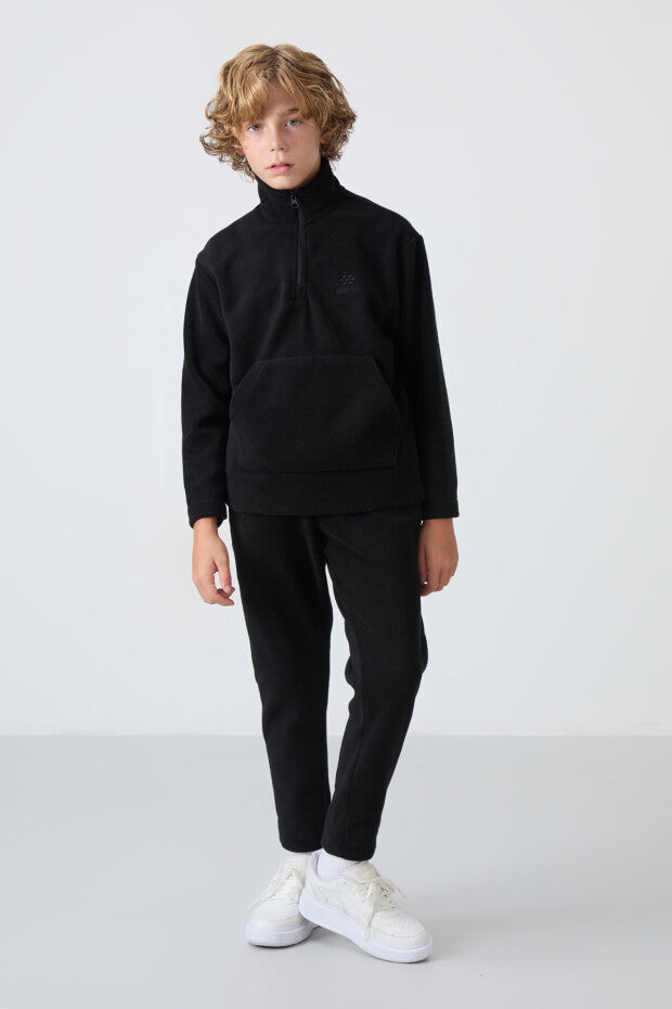 Siyah Dik Yaka Erkek Çocuk Polar Eşofman Takımı