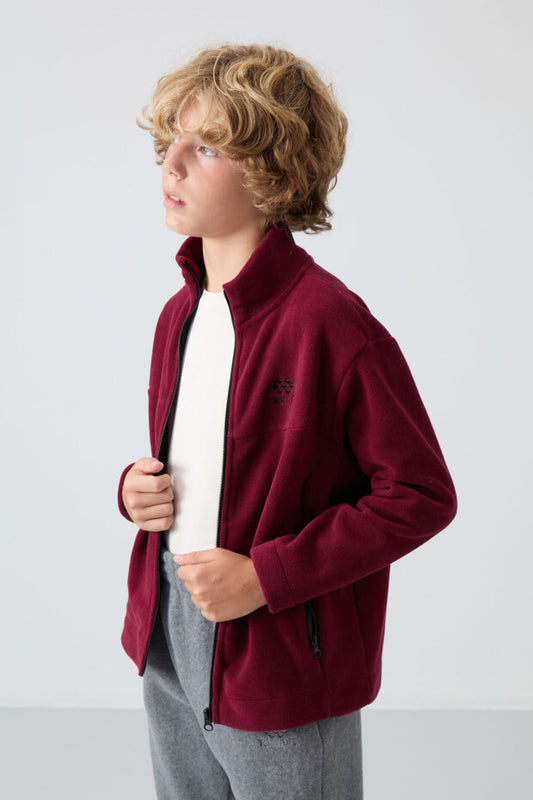 Bordo Polar Dik Yaka Sweatshirt Erkek Çocuk