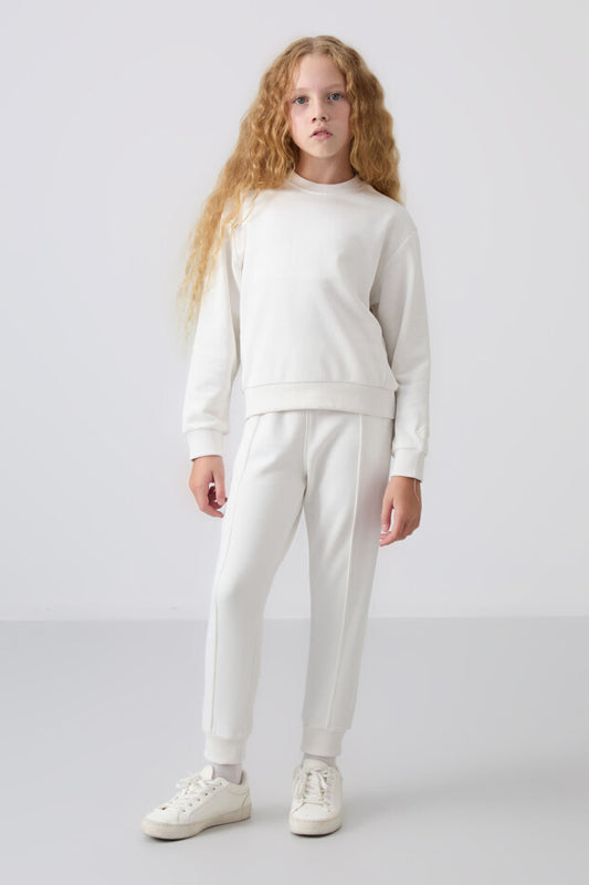Ekru Kız Çocuk Pamuklu Eşofman Takımı