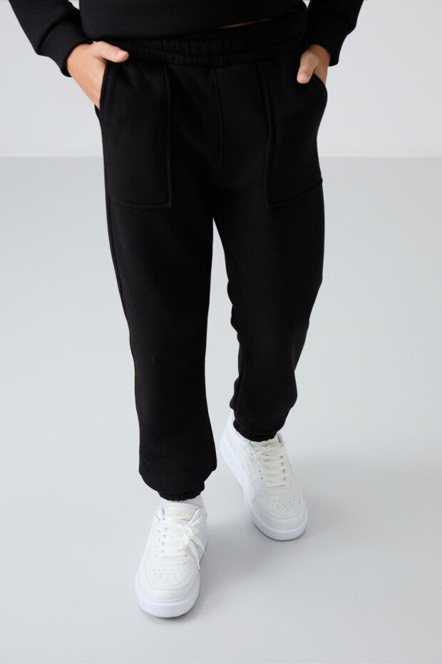 Siyah Pamuklu Erkek Çocuk Eşofman Takım