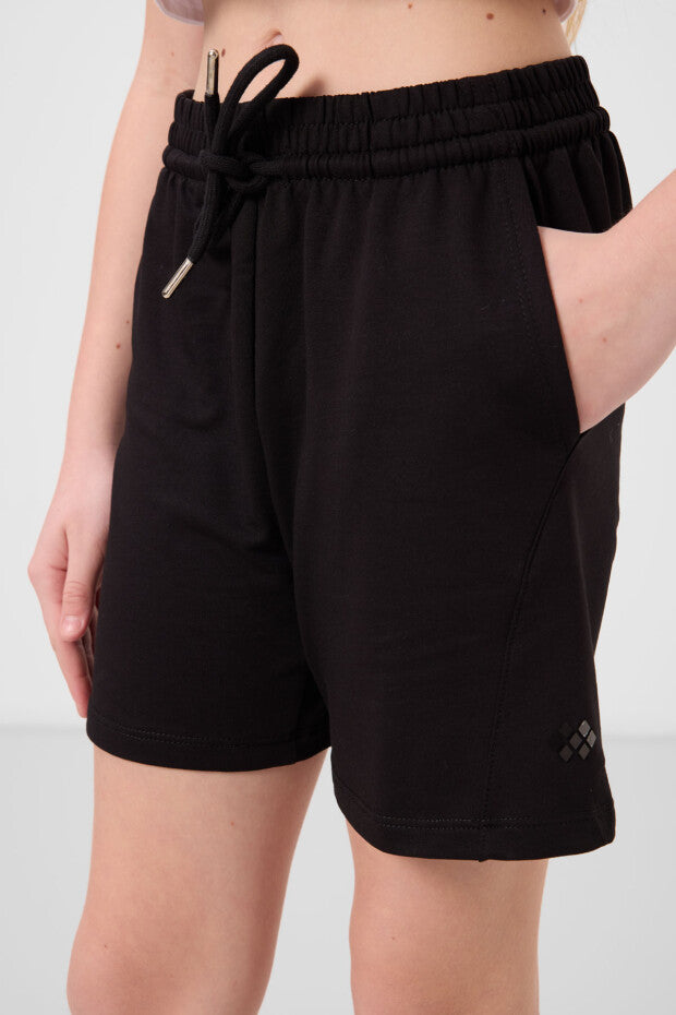 Kız Çocuk Siyah Şortlu Takım - Yazlık Pamuklu İkili Takım