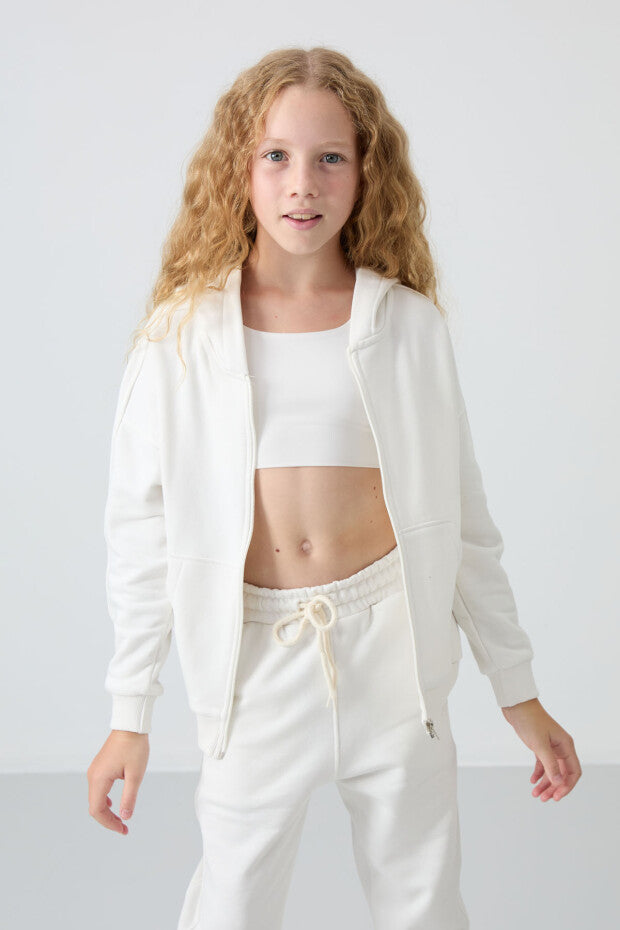 Ekru Kız Çocuk Fermuarlı Eşofman Takımı