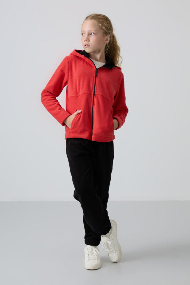 Kapüşonlu Kız Çocuk Nar Çiçeği Sweatshirt