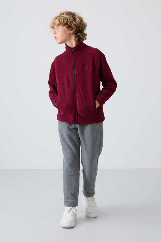 Bordo Polar Dik Yaka Sweatshirt Erkek Çocuk