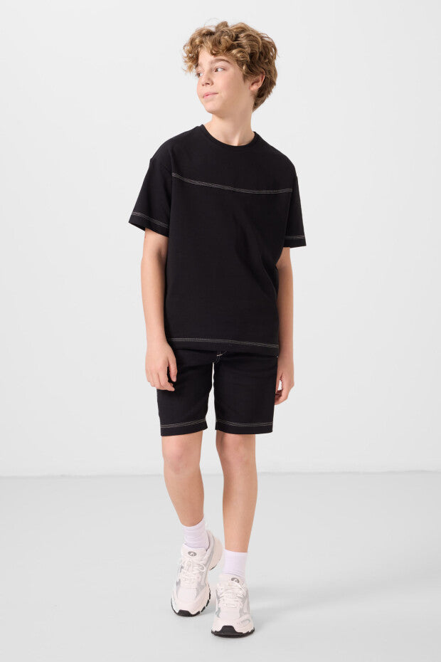 Erkek Çocuk Siyah Kot Şort Tshirt Takım