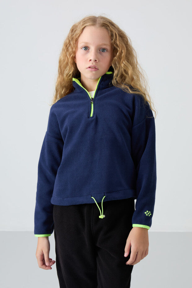 Lacivert Dik Yaka Fermuarlı Sweatshirt