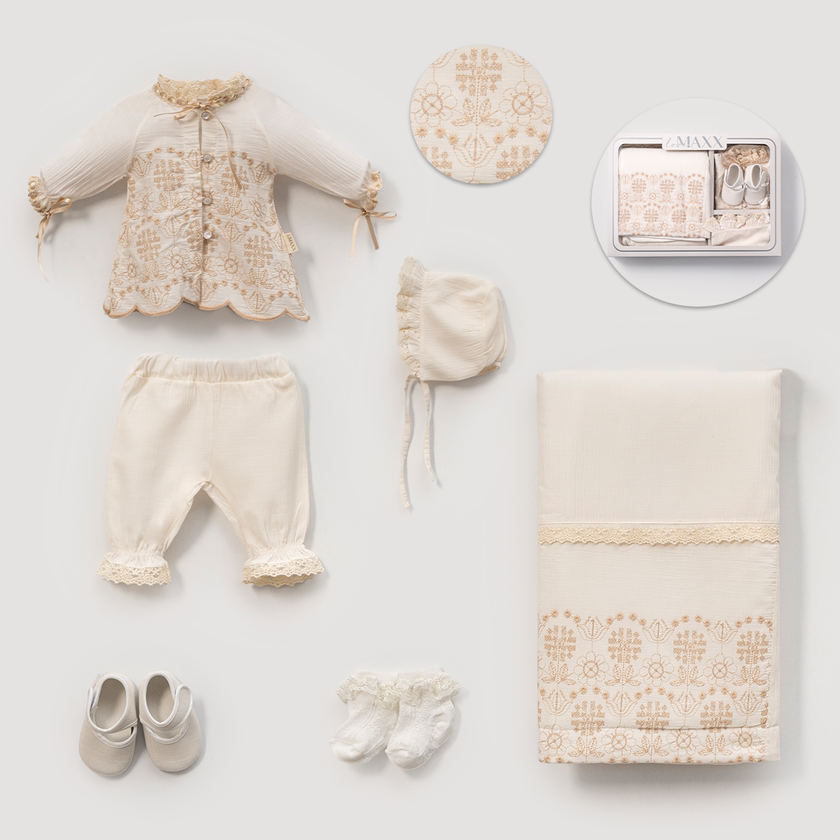 Kız Bebek 0-3 Ay Dantelli Nakışlı 6’lı Hastane Çıkışı – Kişiselleştirilebilir Set 583095LV