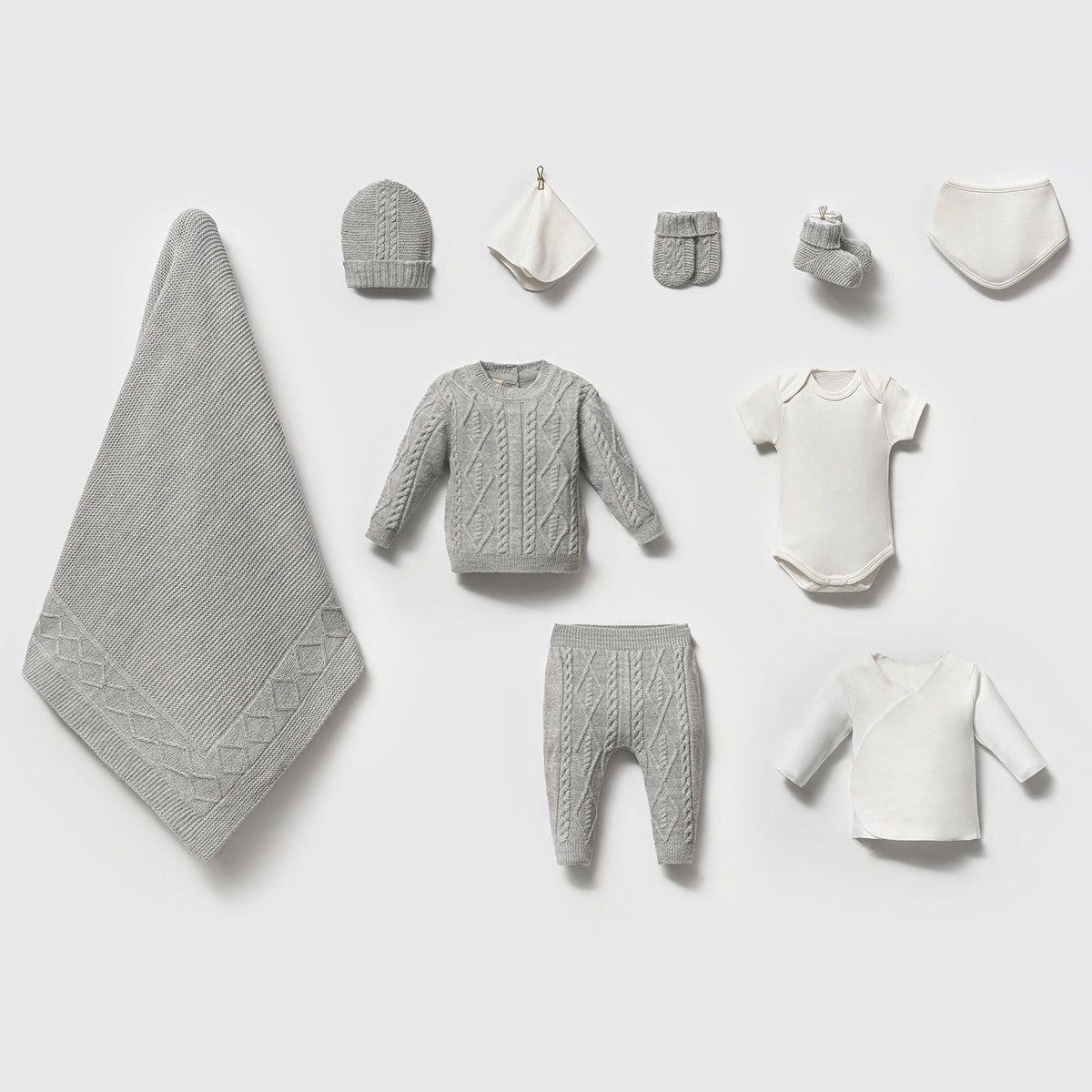Unisex Gri Triko 10’lu Yenidoğan Seti – Kişiselleştirilebilir Hastane Çıkışı ve Hediye Seti 8369