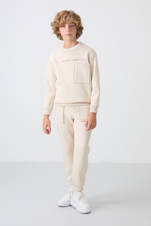 Bej Pamuklu Eşofman Takımı Erkek Çocuk