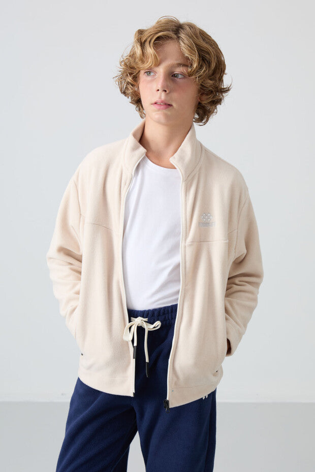 Bej Polar Erkek Çocuk Fermuarlı Sweatshirt