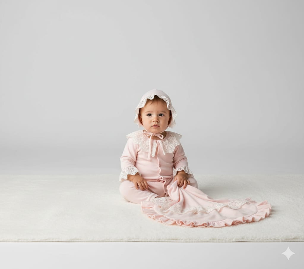 Kız Bebek 0-3 Ay Dantelli 3’lü Set – Şapka, Tulum ve Body | Yeni Doğan Hediye 6245PG