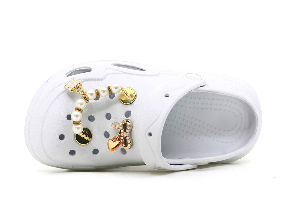 Beyaz Gold Aksesuarlı Kız Çocuk Havuz Sandaleti