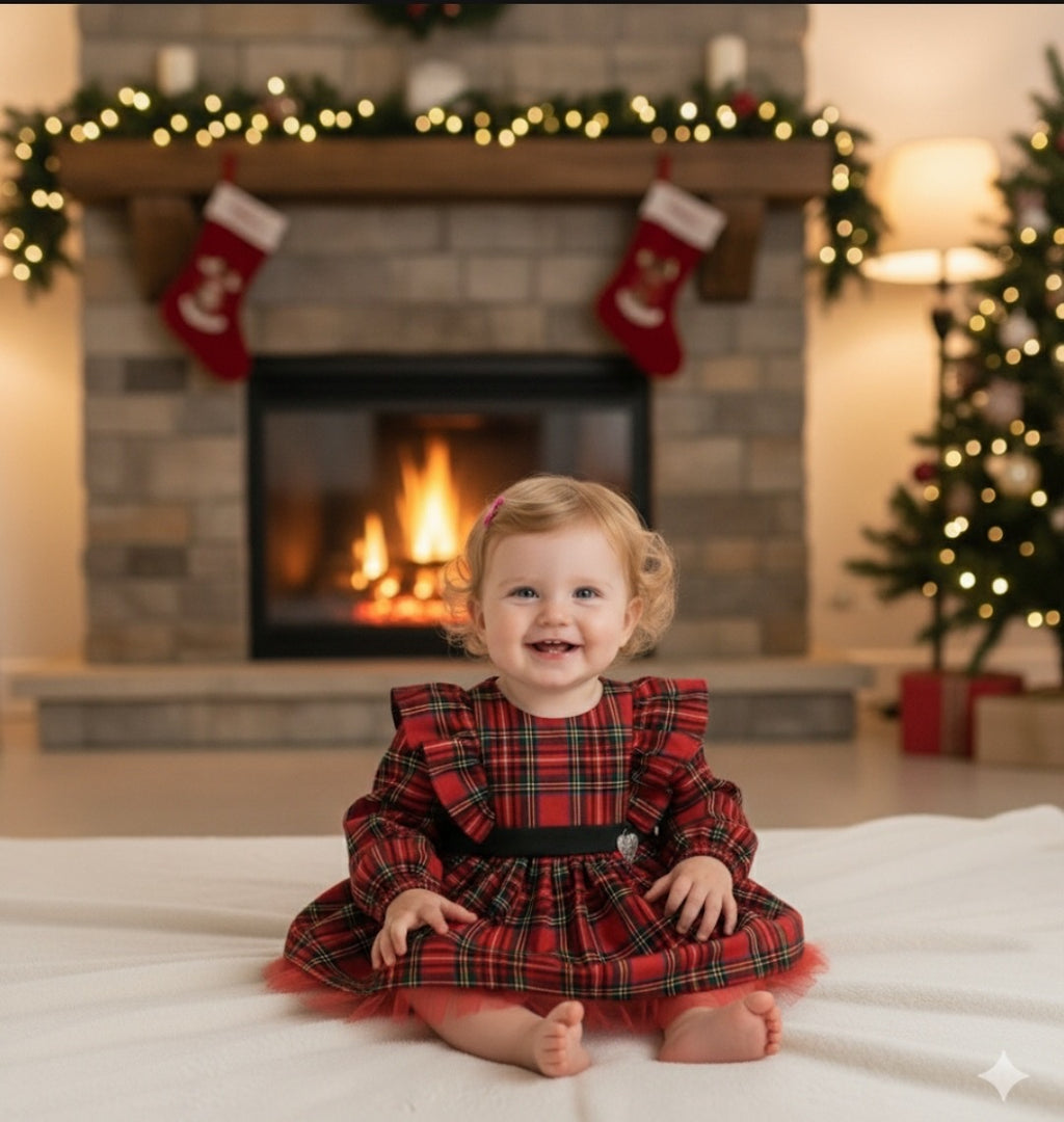 Kız Bebek Ekoseli Elbise | 6-24 Ay | Kışlık Şık Bebek Elbisesi | Yumuşak & Rahat Kumaş