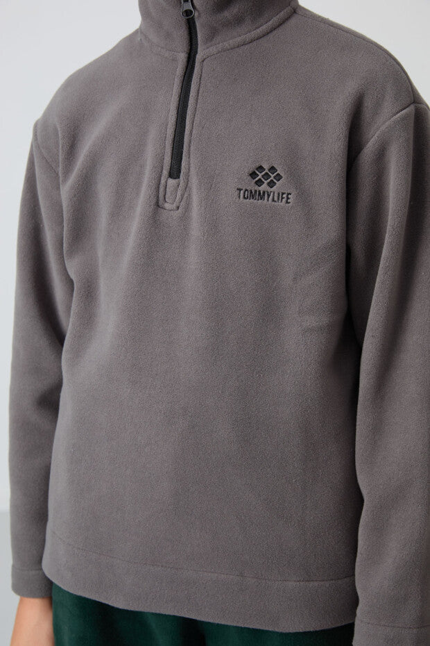 Füme Dik Yaka Polar Sweatshirt Erkek Çocuk
