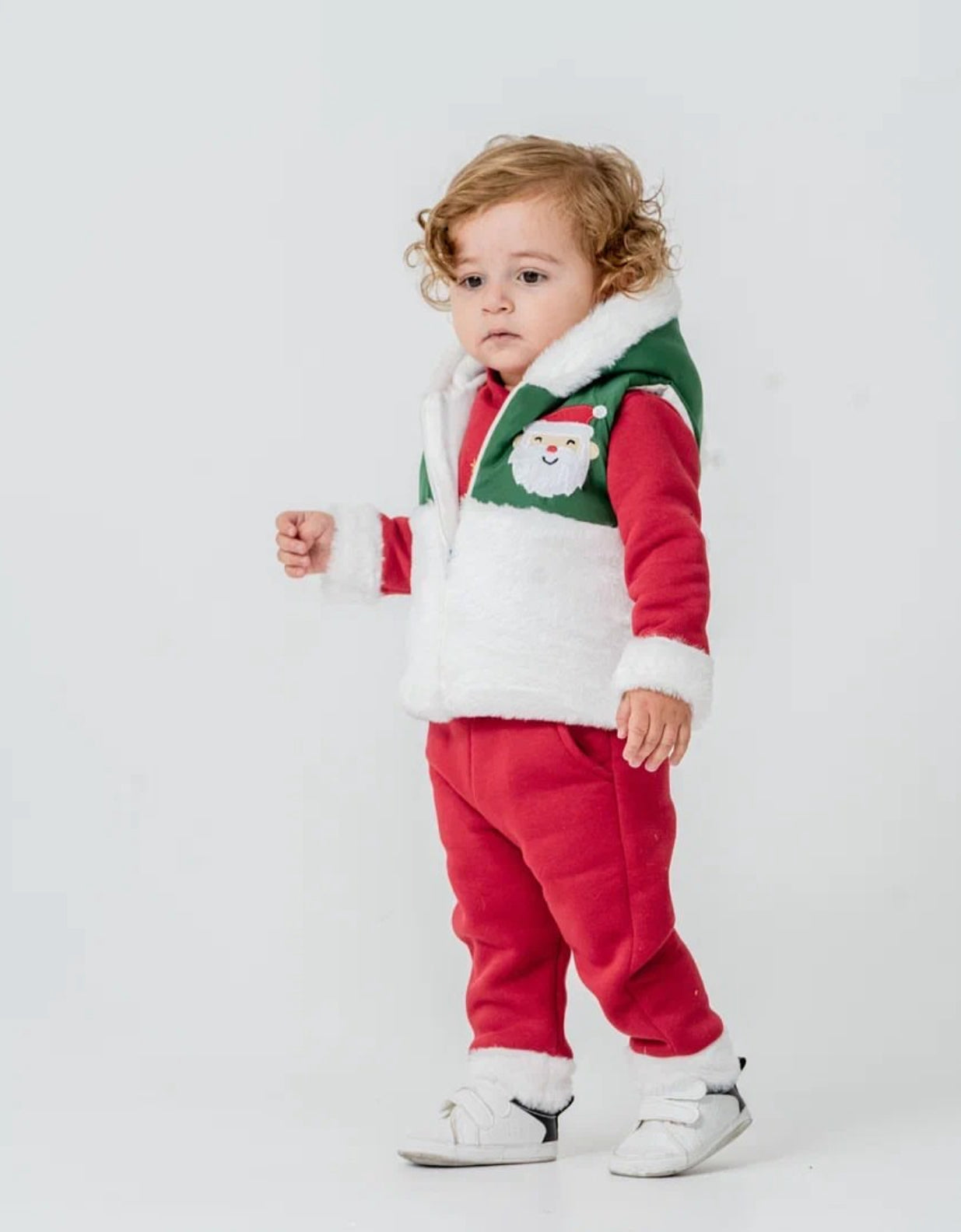 Kız/Erkek Bebek Yılbaşı 3’lü Kışlık Takım – Kapüşonlu Peluş Mont, Sweatshirt & Pantolon |