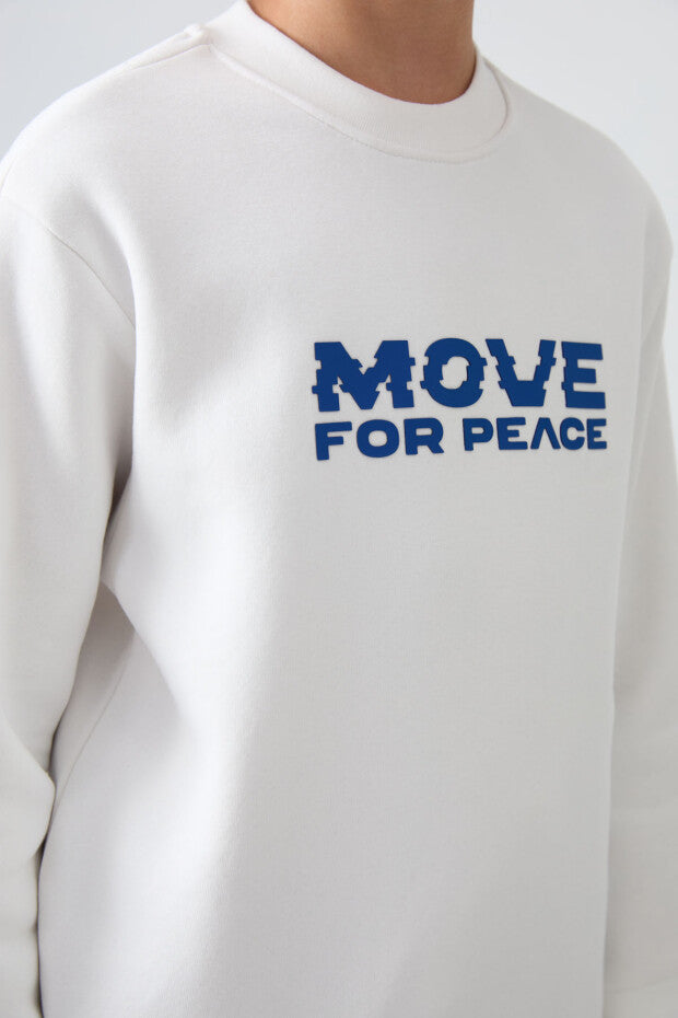 Beyaz İçi Pamuklu Erkek Çocuk Sweatshirt