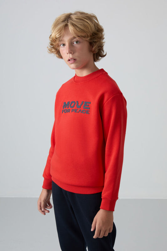 Nar Çiçeği Renginde Erkek Çocuk Sweatshirt