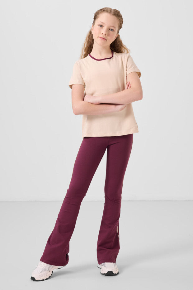 Bordo İspanyol Paça Tayt Tshirt Takım