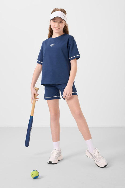 Kız Çocuk Lacivert Şortlu Takım – Yazlık %100 Pamuklu İkili Takım (7-15 Yaş)