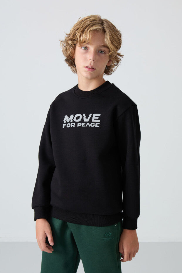 Siyah Pamuklu Erkek Çocuk Sweatshirt