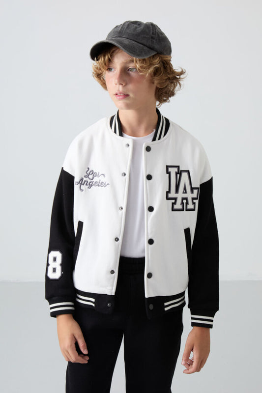 Losangeles Nakışlı Beyaz Kolej Ceketi