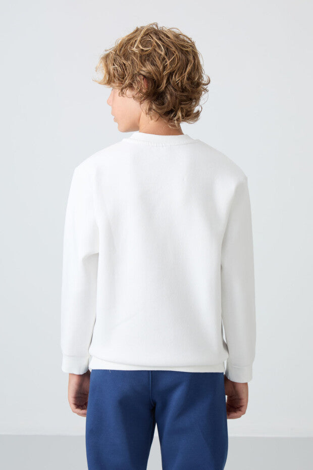 Beyaz İçi Pamuklu Erkek Çocuk Sweatshirt