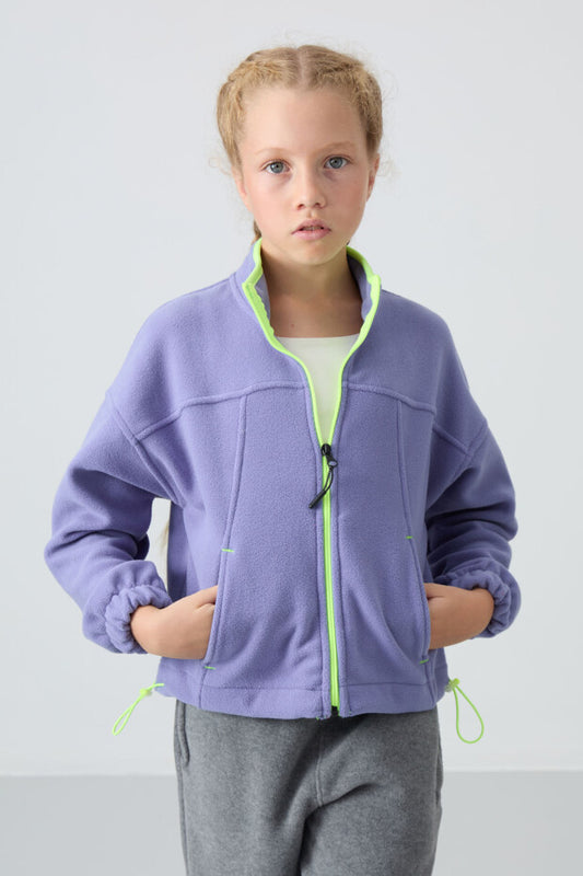 Lila Rengi Fermuarlı Kız Çocuk Seweatshirt