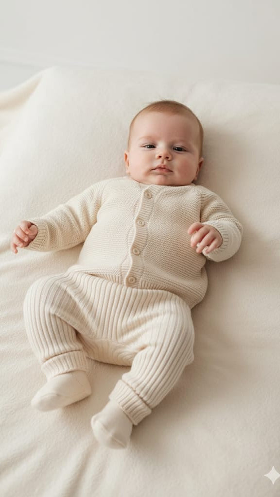 Yenidoğan 8 Parça Hastane Çıkış Seti | Krem Triko Bebek Kıyafetleri, Battaniyeli Set 8279