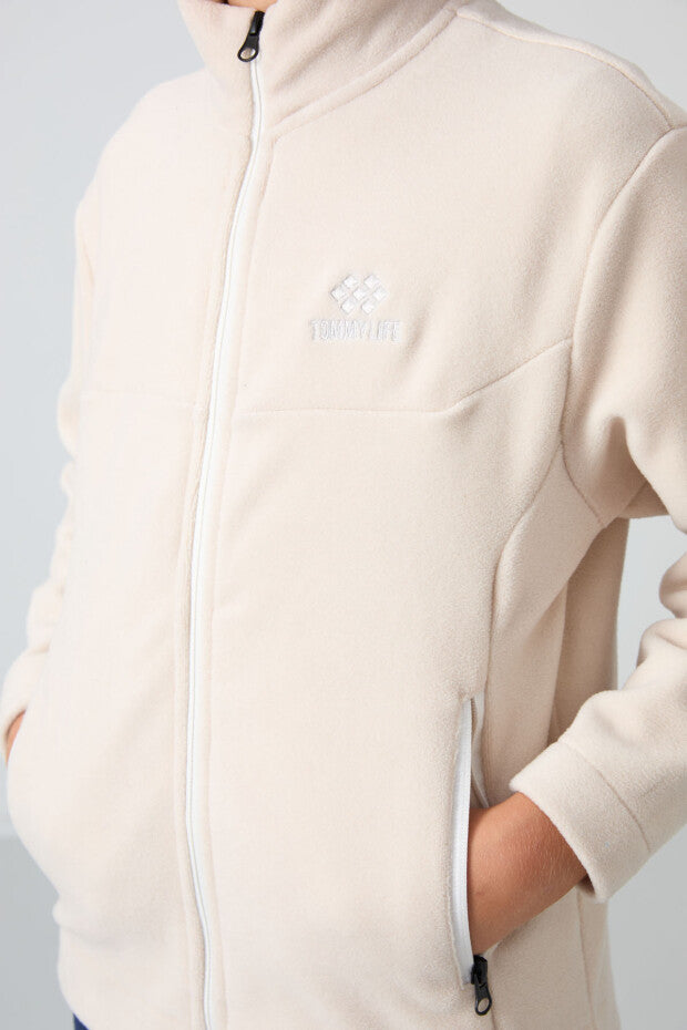 Bej Polar Erkek Çocuk Fermuarlı Sweatshirt