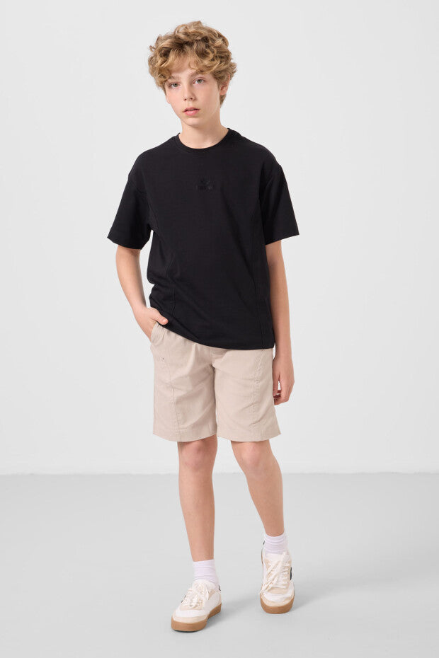 Erkek Çocuk Siyah Tshirt Bej Şortlu Yazlık Takım