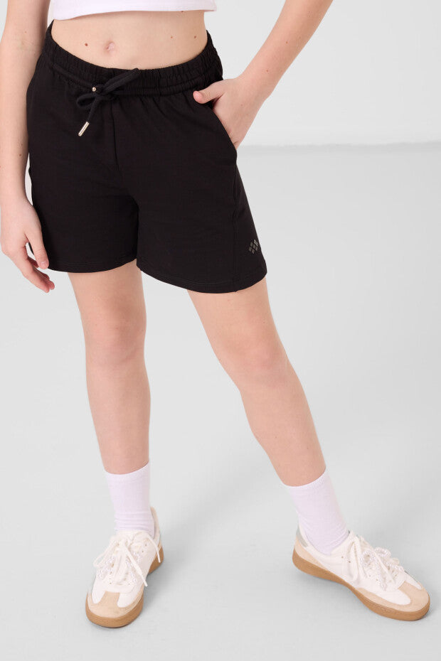 Kız Çocuk Siyah Şortlu Takım - Yazlık Pamuklu İkili Takım