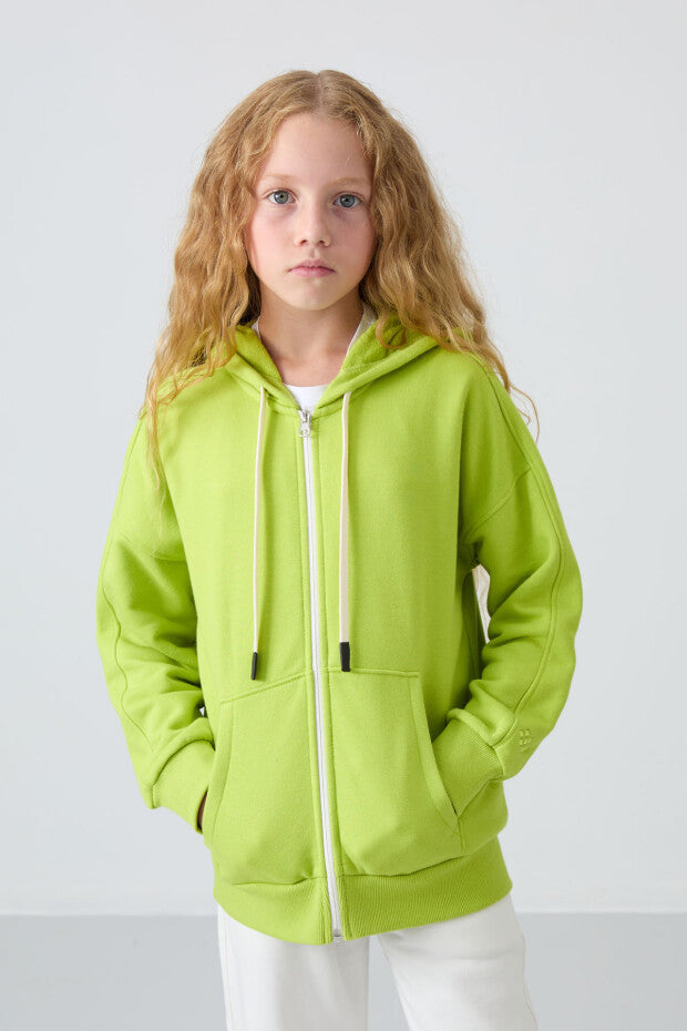 Kız Çocuk Kapüşonlu Sweatshirt Yeşil