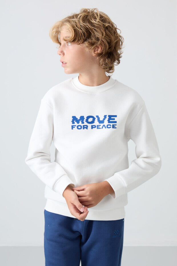 Beyaz İçi Pamuklu Erkek Çocuk Sweatshirt