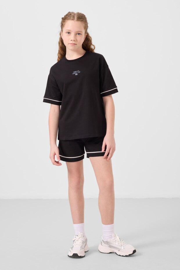 Kız Çocuk Siyah Şortlu Takım – Yazlık Pamuklu İkili Takım (7-15 Yaş)